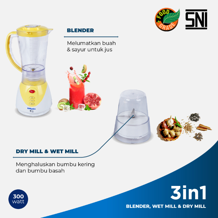 Miyako Blender Plastik 1.5 Liter 2in1 - BL211PLY | BL-211 PLY